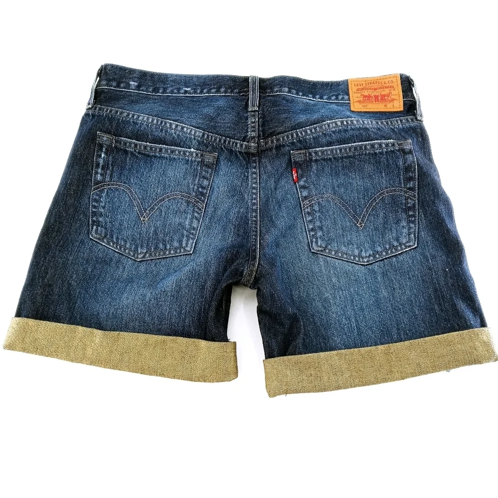 Levi's 501‎ Bermuda Dark Wash Distressed Jean Shorts